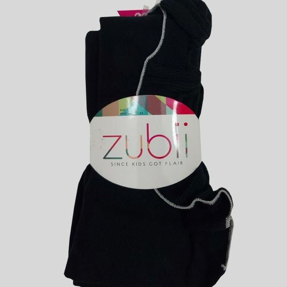 Zubii Girls Footed Tights Black Size 8 With Silver Ruffles Pack of 2 - Picture 2 of 4